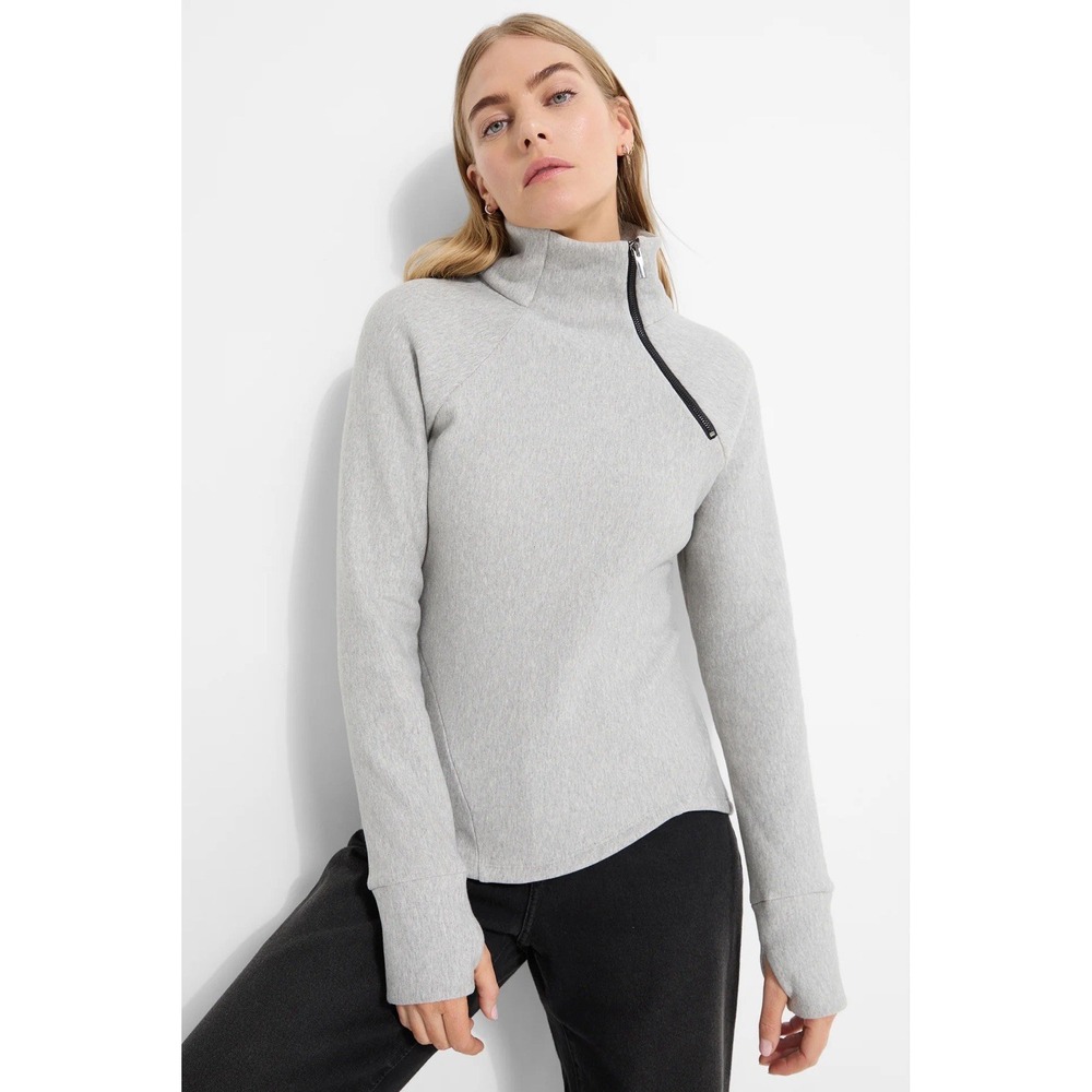 Marcella NYC Brie Sweatshirt Womens M Grey European French Terry Funnel Neck Zip
